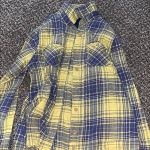 Blue and gold plaid button down